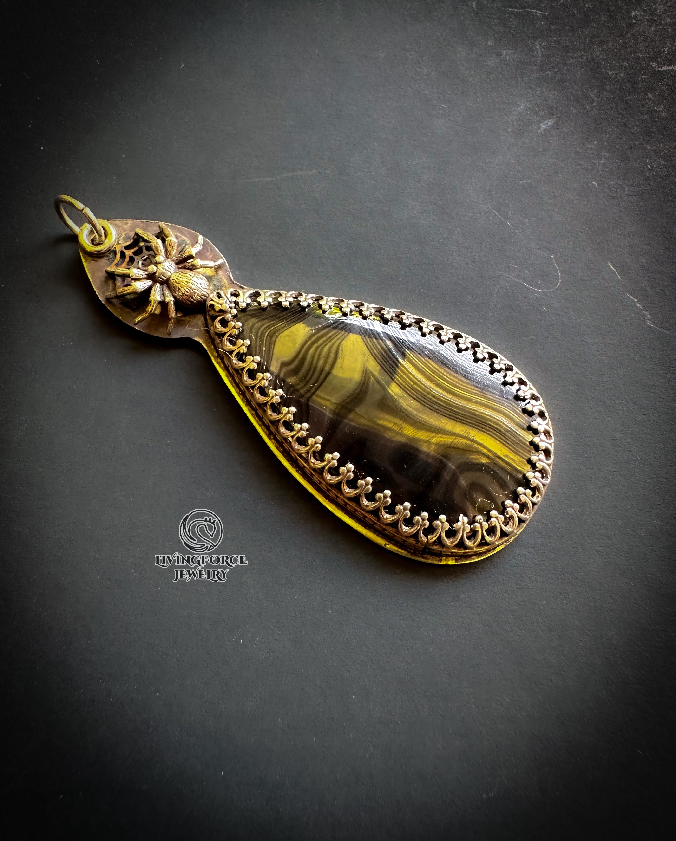 Silken Wisdom Talisman, Psilomelane in Sterling Silver Pendant