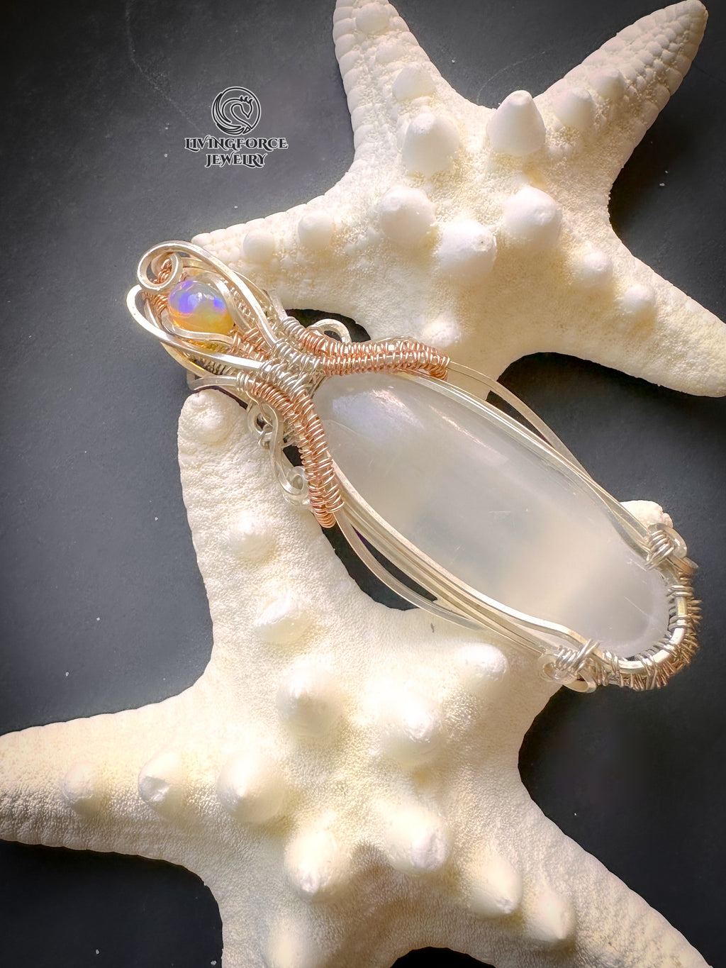 Earendel Reiki Talisman, Selenite & Welo Opal Pendant