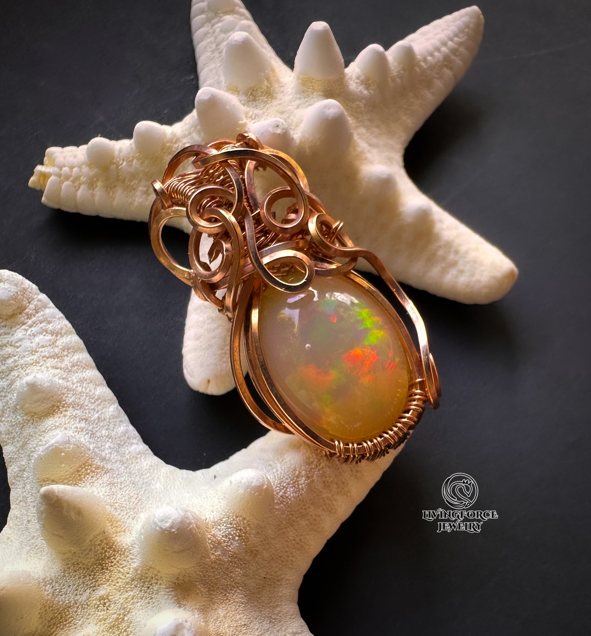 Elly Talisman, Welo Opal In Gold Filled Wire Pendant