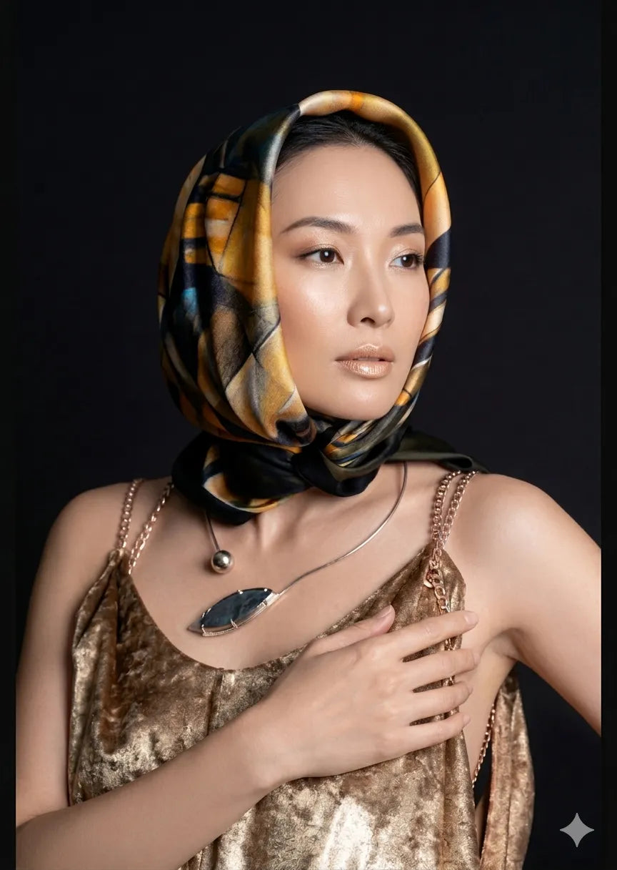 The Cellist silk scarf worn